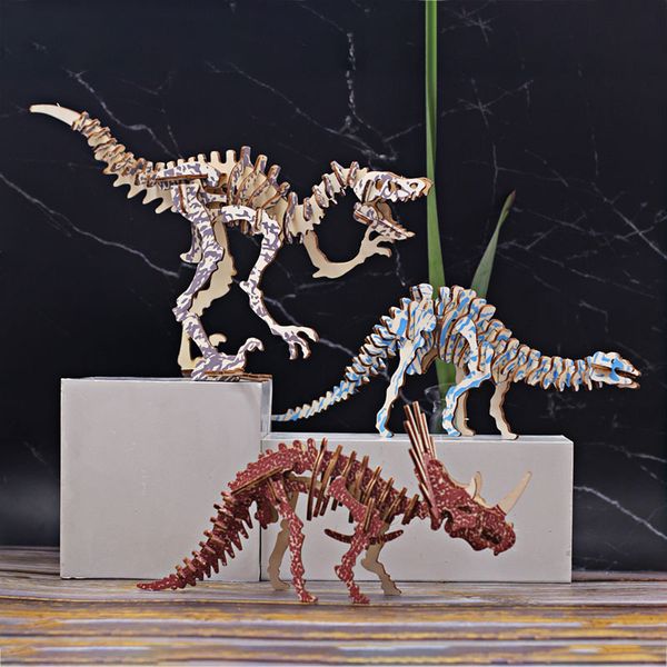 Kits de construction de maquettes, Puzzle 3d en bois, jouets de dinosaure à faire soi-même, Deinonychus Diplodocus Triceratops tyrannosaure Parasaurus