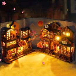 3D Wooden Puzzle Diy Book Nook Kit Bookend Stant Insertar Alley Miniature Dollhouse Model Building Craft for Home Decoration 240329