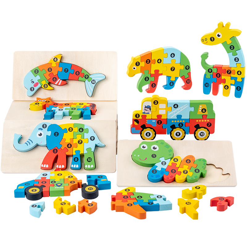 3d en bois puzzle Hand Grab Boards Cartoon Animal Puzzle Jigsaw Game Forchildren Enseignement précoce des enfants