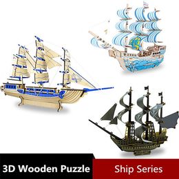 3D houten puzzel piraat zeilbootmodel lasers snijdende oorlogsschip schip kinderen speelgoedkit handgemaakte mechanisch voor kinderen 220715