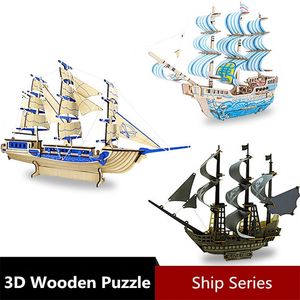 Puzzle en bois 3D Modèle de voilier pirate Découpe laser Assemblage de navire de guerre Kit de jouets pour enfants Mécanique à la main pour enfants 220715