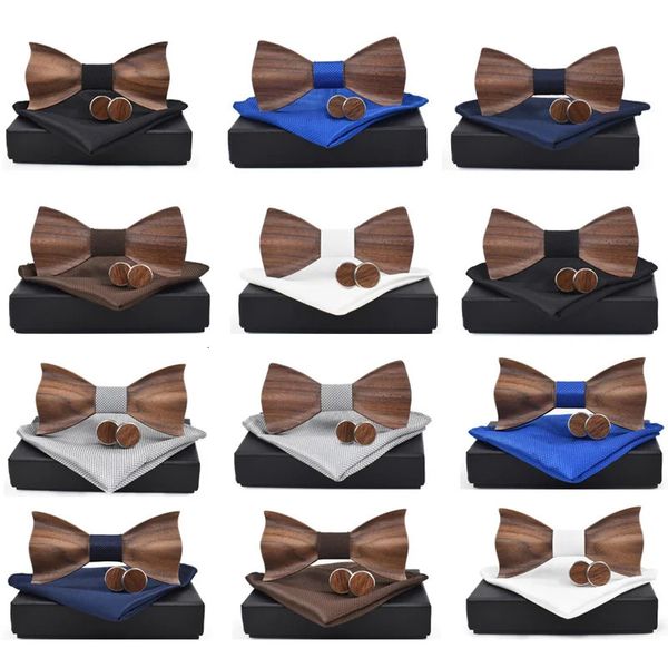 Tie en bois 3D Tie carrée de boucles de mode Fashion Bow Wedding Handmaded 240415