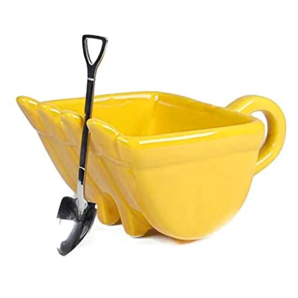 Taza de café Café de Café de Café de Bucket de excavador amarillo 3D con cuchara de pala de pala Digger Digger Cenicador Tail Cup Cup OrangeBlack 240523