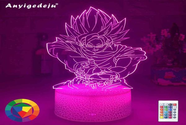 3d z Goku Figura Nightlight para niños Decoración del dormitorio de dormitorio único Animio de cumpleaños LED Factory Drop6682415