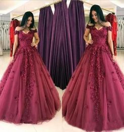 3dfloral appliqu￩e borgogne robes de bal 2019 hors ￩paule robes de f￪te formelles zipper arri￨re quinceanera robes de bal ￩l￩gantes longues pro8483453