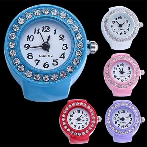 3 relojes de moda con anillo de dedo de cuarzo, relojes de pulsera para mujer, relojes de silicona para niñas, relojes redondos con diamantes de imitación, relojes elásticos Gift262t