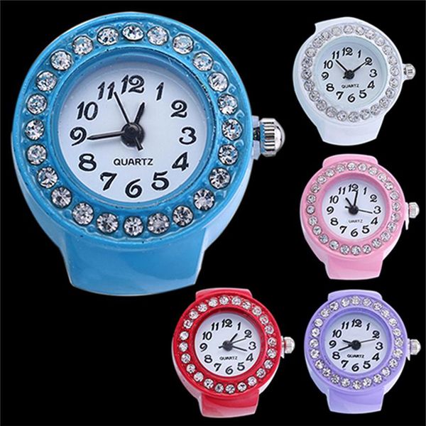 Reloj de cuarzo con anillo para dedo de 3 modas, relojes de pulsera para mujer, relojes de silicona para niñas, relojes redondos con diamantes de imitación, relojes elásticos Gift296K