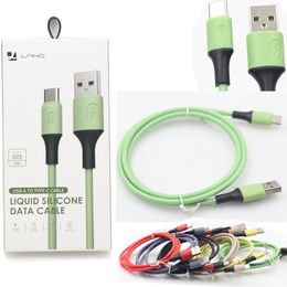 3ft 2.4A Fast Charging Liquid Cable Micro USB Type C-kabel voor Samsung Huawei Android Data Cord Microustb USB C-oplader met retailpakket