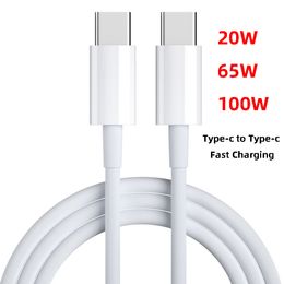 3ft 6ft 1M 2M QC 3.0 20W/ 65W/ 100W Snel opladen Type C naar Type C Snel opladen USB-datakabel Kern TPE-draad Wit 2 in 1 oplaadkabel Gegevensoverdracht Universeel Wit