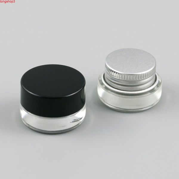 3G 3ML Voyage vide Mini Clear Verre Crème Crème Jar Pot Can AVEC CAP D'ARGENT NOIR SHILLE CASSE COUVERTURE COSTÉTIQUE COSMETIC CONTENEUR 20PCSHIGHILE