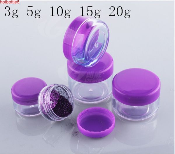 Envío gratis 3g 5g 10g 20g Lucency Plastic Paquete vacío Botellas Púrpura Mini Crema para ojos Gel Lápiz labial Contenedores de muestra Venta al por mayor Buena calidad