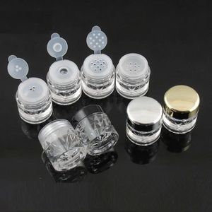 Pots de poudre en vrac 3G avec maille de tamis vide, conteneur de paillettes pour ongles, étui d'emballage, capuchon noir en forme de diamant 240229