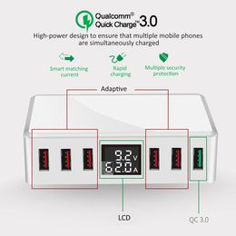 Multi-poorten 6 USB-oplader QC3.0 Snelle snelle reizen Power Adapter Station Digital Display Cell Phone Chargers