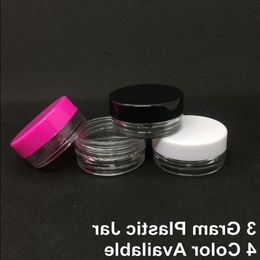 3 gramos claro frasco de muestra vacío forma redonda 3 ml crema facial cosmética frascos de plástico transparente contenedor de regalo tapa transparente blanca lfgug