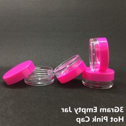 Mini frascos vacíos de plástico transparente de 3 gramos, tapa rosa caliente, tamaño de viaje de 3ml para crema cosmética, sombra de ojos, uñas en polvo, joyería Kjbcg