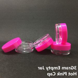 3Gram Mini Doorzichtige Plastic Lege Potten Pot Heet Roze Deksel 3ML Reisformaat Voor Cosmetische Crème Oogschaduw Nagels Poeder sieraden Phmok
