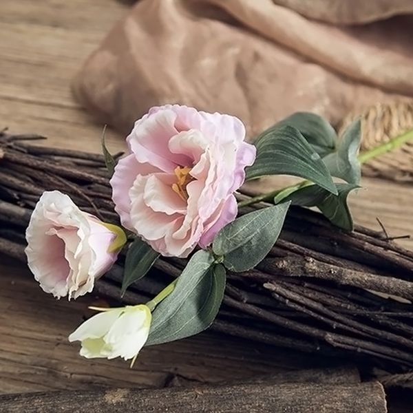 3 cabezas de flores artificiales de Eustoma, seda falsa, Lisianthus, ramo de flores artificiales para boda, accesorios decorativos para el hogar F88295c