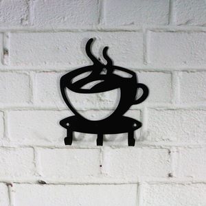 3 Haken Metall schwarz Kaffeetasse geformt Schlüsselhalter Badezimmer Wandhalterung Rack Dekor Kleiderbügel Organizer 220311