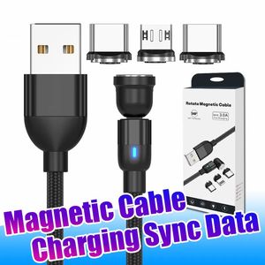Cable magnético 3 en 1 3A Cables de carga USB C de 540 ° grados con cargador CE FCC ROHS para teléfonos móviles con paquete minorista
