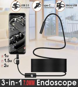 3in1 7mm 10m5m2m1m MINI Endoscope Caméra flexible IP67 Câble imperméable Snake Borescope Inspection Cameras Typec USB pour et 7671611085572