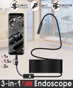 3in1 7mm 10m5m2m1m Mini Endoscope Camera Flexible IP67 Waterproof Cable Snake Borescope Inspection Cameras TYPEC USB for And7671615700340
