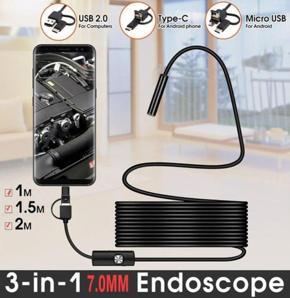 3in1 7mm 10m5m2m1m Mini caméra endoscopique Flexible IP67 câble étanche serpent Endoscope caméras d'inspection TYPEC USB pour And7671612593694