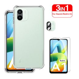 3in1 Anti-Shock Clear Phone Cover voor Xiaomi Redmi A1 4G Case Tempered Glass Redmia1 Redmy A 1 1A Camerafilm Silicone Shell