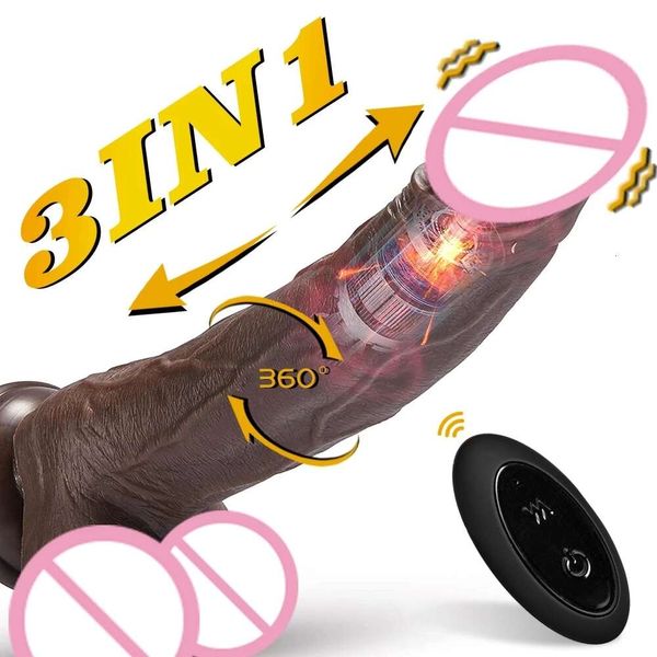 3IN1 Black Dildo Vibrateurs pour les femmes chauffant le swing swing silicone tasse vibration gode pénis réaliste adulte