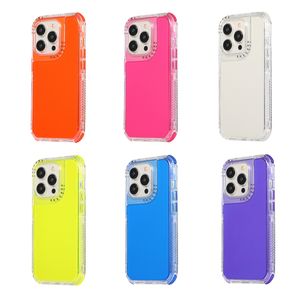 Étuis antichoc 3in1 pour iPhone 15 Plus 14 Pro Max 13 12 11 8 7 6 Crystal Hard Acrylique PC Clear 3 en 1 Cadre transparent Couche hybride Double couleur Couverture arrière du téléphone