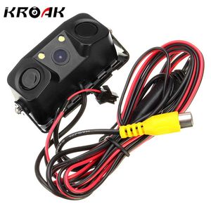 Freeshipping 3IN1 Car Video Parking Camera Sensor Cámara de visión trasera + Sensores Indicador BiBi Alarm Auto Reverse Backup Radar Detector