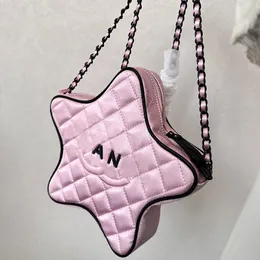 24c zachte zijden roze sterrenzak vrouwen designer schoudertas tweekleurige lijndecoratie 22x20cm zwart/gouden letters hardwarematelasse ketting ritssluiting kruislichaam handtas portemonnee portemonnee