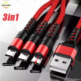 3in1 Data USB Kabel Snel Nylon Oplaadkabels Voor Android Telefoon Xiaomi Huawei Samsung Oplader Draad