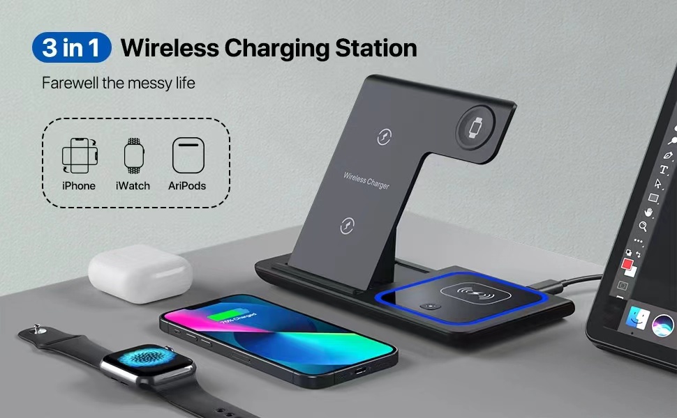 3in1 Fast Charger Station IPhone 15 Folding Wireless Charger Stand For IPhone 15 14 13 12 11 Pro Max Mini Plus For IWatch 1-9 For Airpods 3/2/Pro