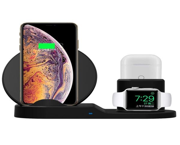 Base de carga rápida 3 en 1 Soporte de cargador inalámbrico Qi para Apple Watch Series1 2 3 4 5 para Airpods IPhone X XS 11pro Max XR Teléfono celular5178961