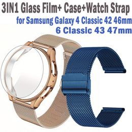 Película de vidrio de 3 pulgadas+ caja+ correa de reloj para Samsung Galaxy 4 Classic 42 46 mm/6 Classic 43 47 mm Watch Strap de metal de acero inoxidable 5Pro 45 mm