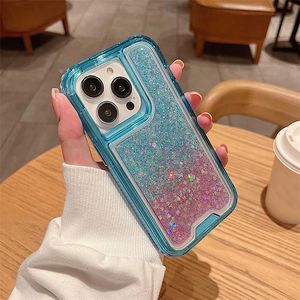 3in1 Gradient Sequins Glitter Clear Phone Case Pour iPhone 11 12 13 14 Pro Max Plus Étincelant Antichoc Couverture