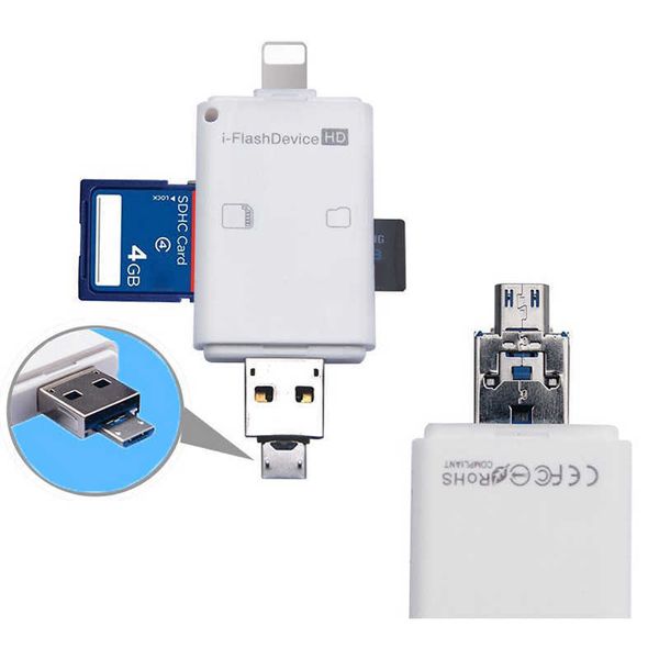 3in1 i Flash Device USB OTG Micro USB SD SDHC Lettore di schede TF per iPhone 12 11 Pro X XS MAX XR 6 7 8 plus Per ipad Android Phone