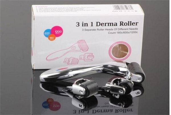 3in1 Kit Derma Rouleau pour le corps et le visage et les yeux micro-rouleau à aiguille 180 600 1200 aiguilles Dermaroller de la peau2889589