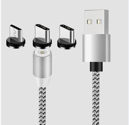 Cables magnéticos para teléfono 3 en 1, cargador 2A, Cable de carga rápida de nailon tipo C, Cable Micro USB para teléfono inteligente Samsung