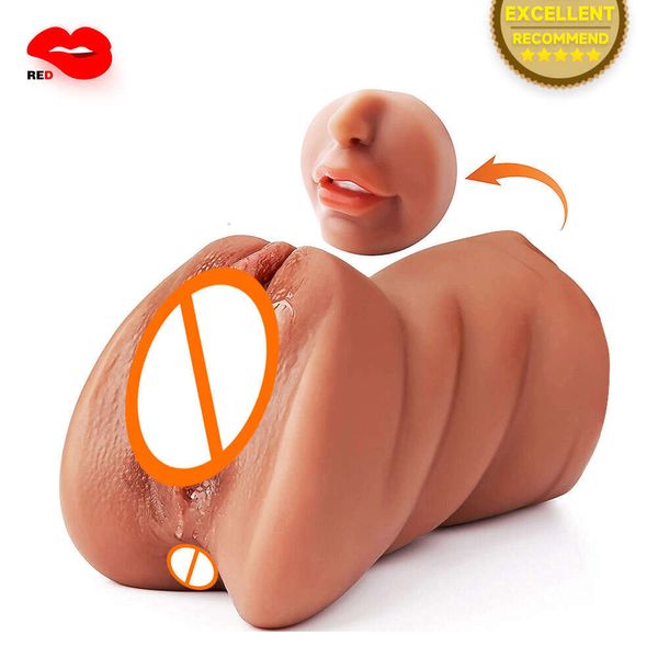 3in1 Realista Mouth Vagina Anal Anal Masturbator Copa de masturbator Deep Gosterio de la silicona MOVES Masturbación Juguetes de placer para hombres