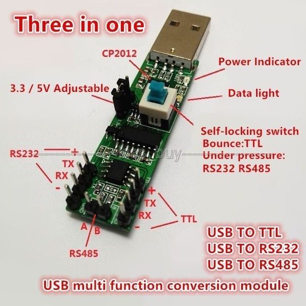 Livraison gratuite Module de port série 3 en 1 USB vers RS232 TTL Module de port série USB RS485 CP2102 pour WIN10, Win8, Win7, VISTA, WinXp, Win2K