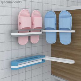 Estante para zapatillas 3 en 1, toallero de baño, soporte plegable multifuncional para colgar en la pared, estante de almacenamiento, instalación no perforada L230704