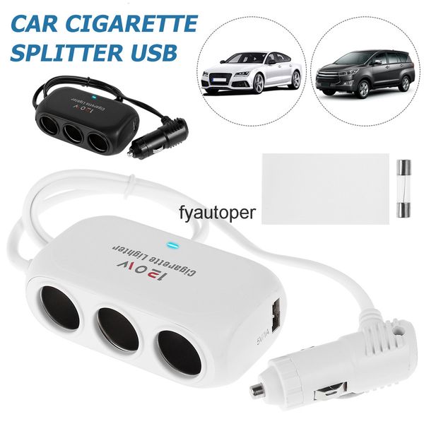 3in1 Socket Cigarette Lighter Splitter 120W 12V 24V Car Dual USB LED Adaptador de cargador rápido