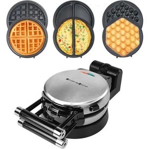 Machine à gaufres et omelettes 3 en 1, 3 plaques de cuisson antiadhésives amovibles, rotatives à 360 degrés, belges améliorées, 240109