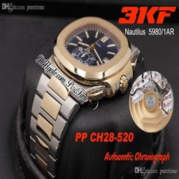 3KF 5980-1AR-001 CH28-520C Cronógrafo automático Reloj para hombre Dos tonos Oro rosa Azul Textura Esfera Pulsera de acero Super Edition Pure236B