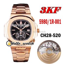 3KF 5980 / 1R-001 CH28-520C Automatische Chronograph Mens Horloge Zwarte Textuur Dial 316L Rose Gold Steel Armband Stopwatch Sport Horloges HWPP HELLO_WATCH