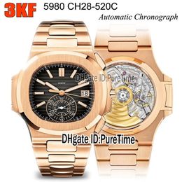 3KF 5980-1R-014 CH28-520C Cronógrafo automático Reloj para hombre Oro rosa Textura negra Dial Pulsera de acero inoxidable 2021 Super Editio307e