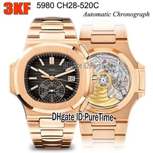 3KF 5980-1R-014 CH28-520C Automatische chronograaf Mens Watch Rose Gold Black Texture Dial Stainless Steel Bracelet 2021 Super EDITIO223G