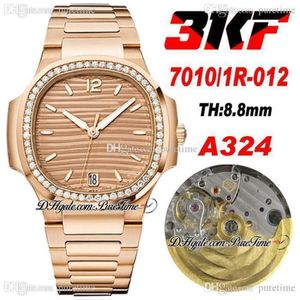 3KF 7010-1R-012 A324 ultradun automatisch dameshorloge 35,2 mm diamanten bezel roségouden champagne wijzerplaat roestvrijstalen armband Wome228l