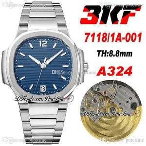 3KF 7118-1A-001 A324 Ultra dunne automatische dameshorloge 35.2mm Blue Texture Dial Stick Rvs Armband Womens Horloges Super Edition 2021 Puretime PTPP A1